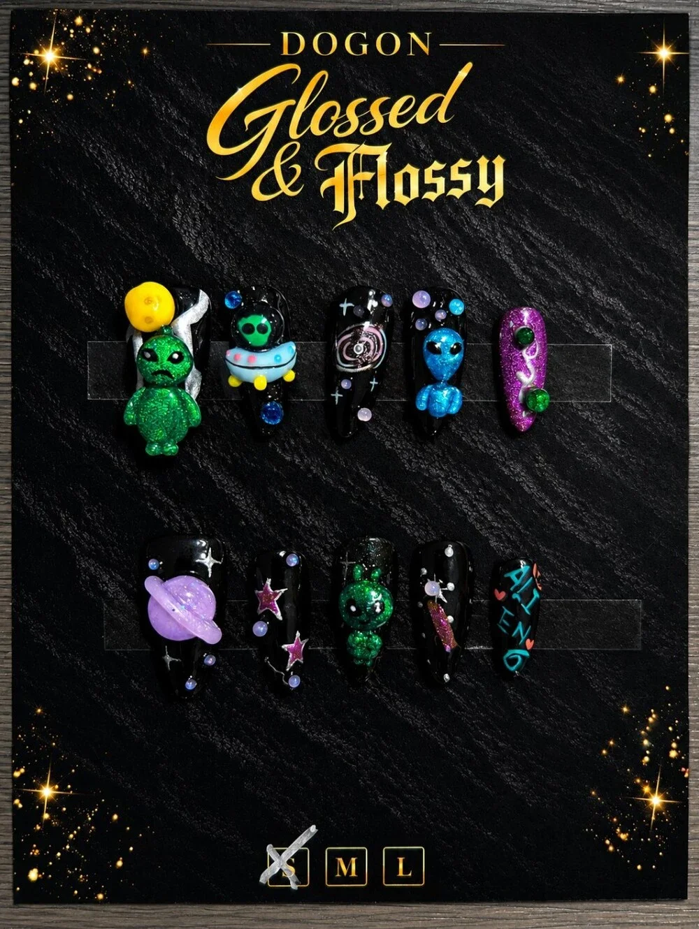 👽 Glow in the Dark Alien Press-On Nails | Handmade 3D Space Nails